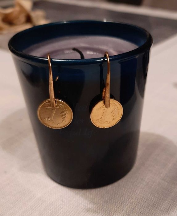 Kolczyki zlote monety monetki 1 grosz stal chirurgiczna 1 groszowki