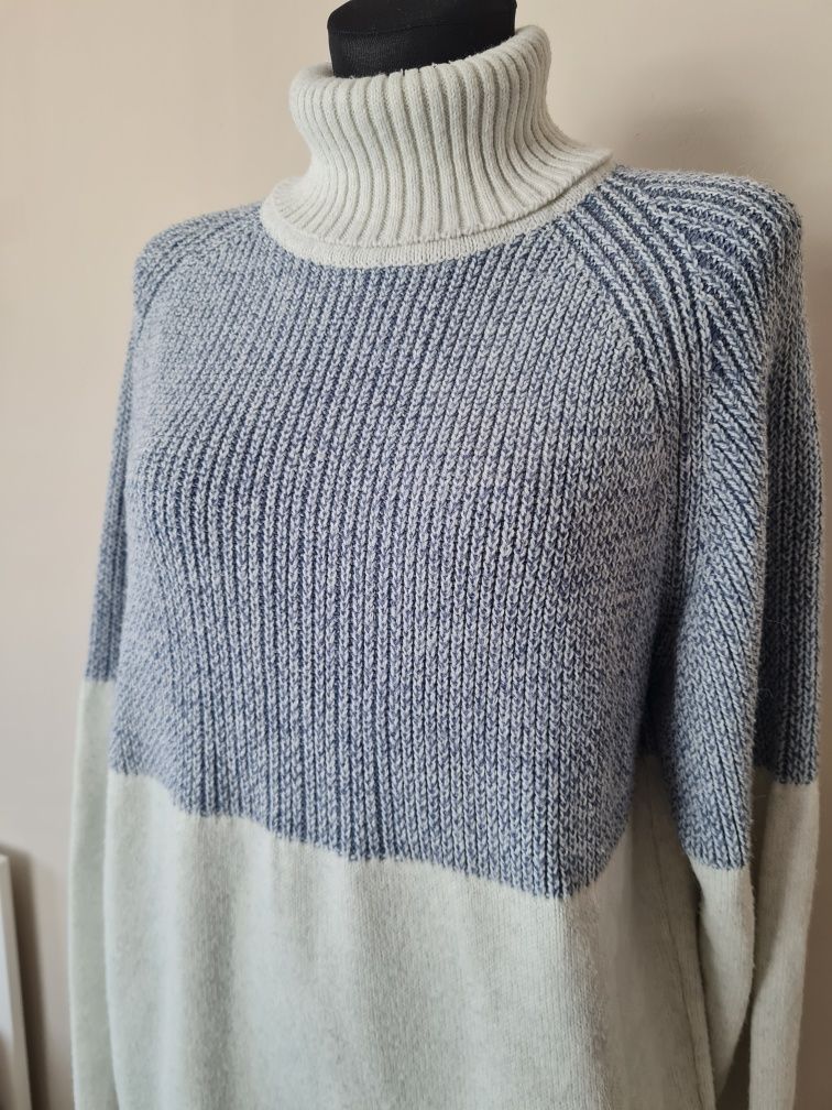 Sweter meski kremowy z golfem wełna owcza XL 42