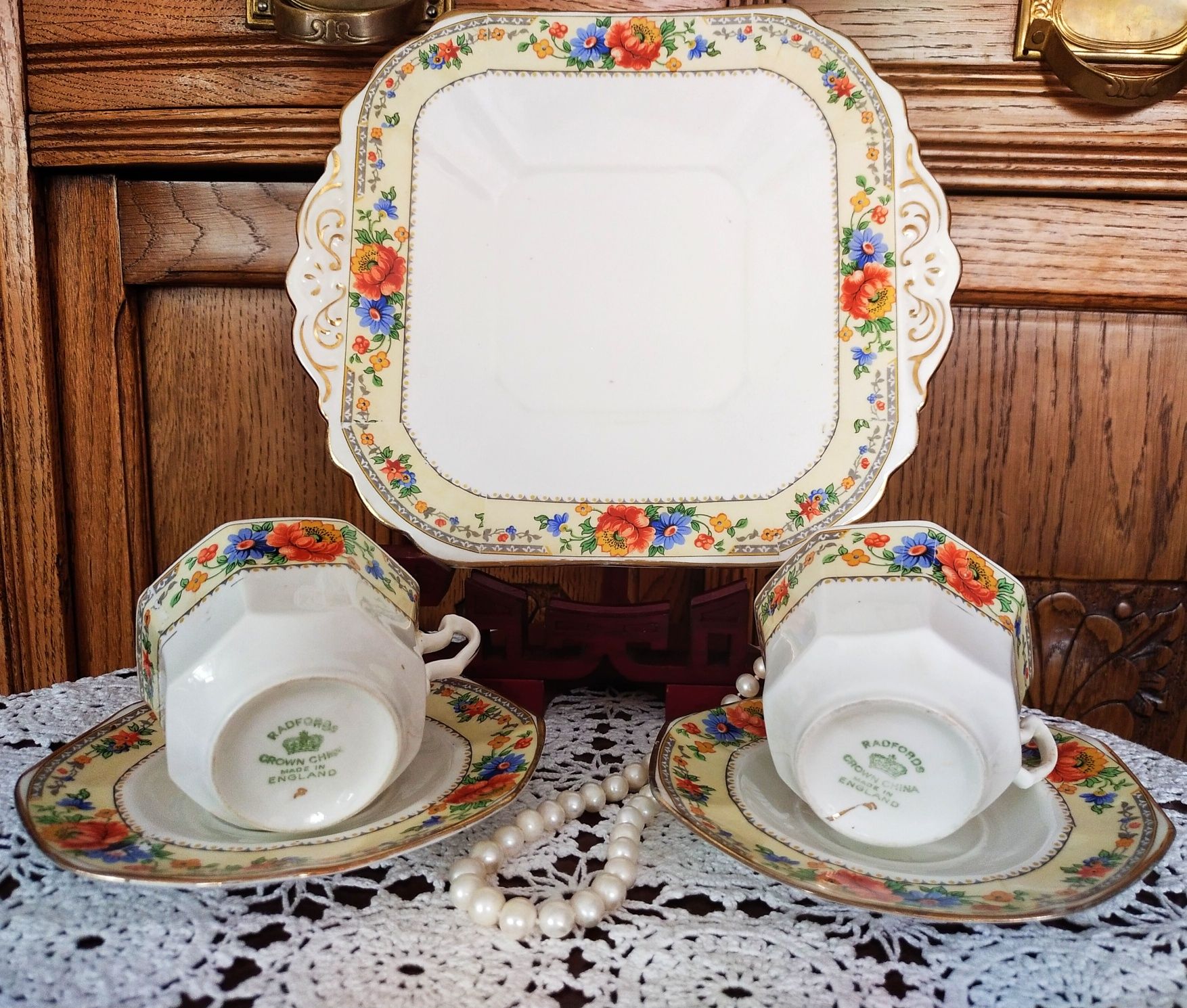 *Stary SAMUEL RADFORDS Angielska Porcelana 2x Filiżanka Talerz Vintage