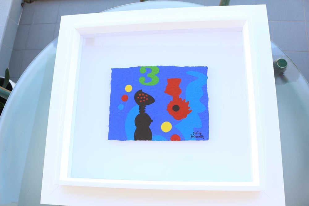 José de Guimarães Original Acrílico s Papel Artesanal Azul CERTIFICADO
