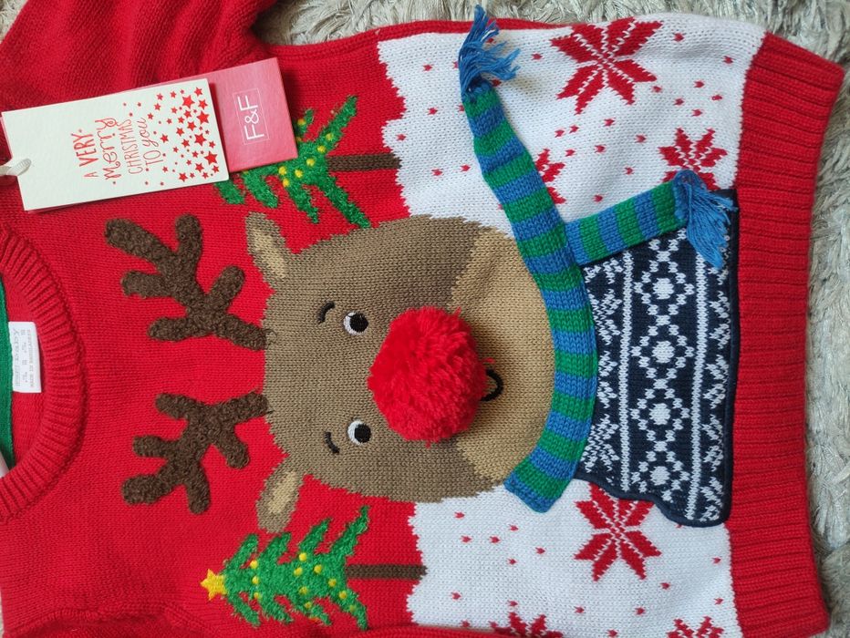 Sweter chłopięcy święta renifer F&F 74 cm Nowy