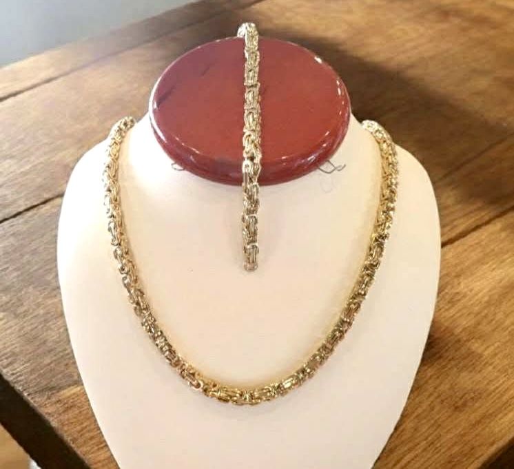 Komplet męski łańcuszek i bransoletka stal  splot królewski 60 cm