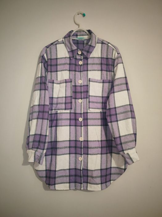 Kurtka koszulowa Reserved krata kratka fioletowa Cottage