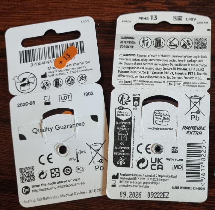 Baterie do aparatu słuchowego Rayovac Extra "13".