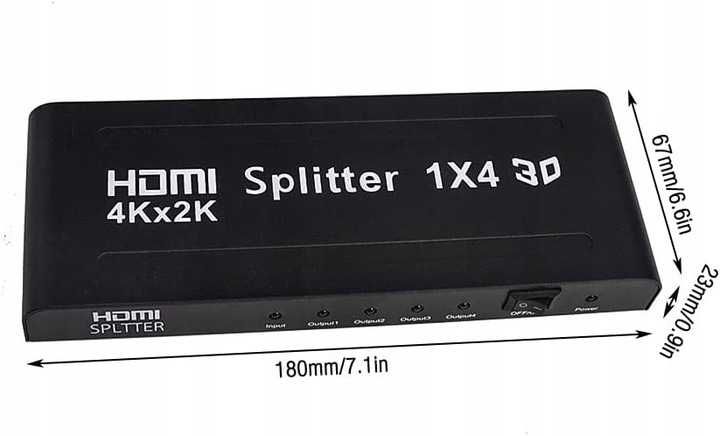 Splitter HDMI 1 x 4 4K 2K 3D FullHD Rozdzielacz HDCP 2.2 1x4