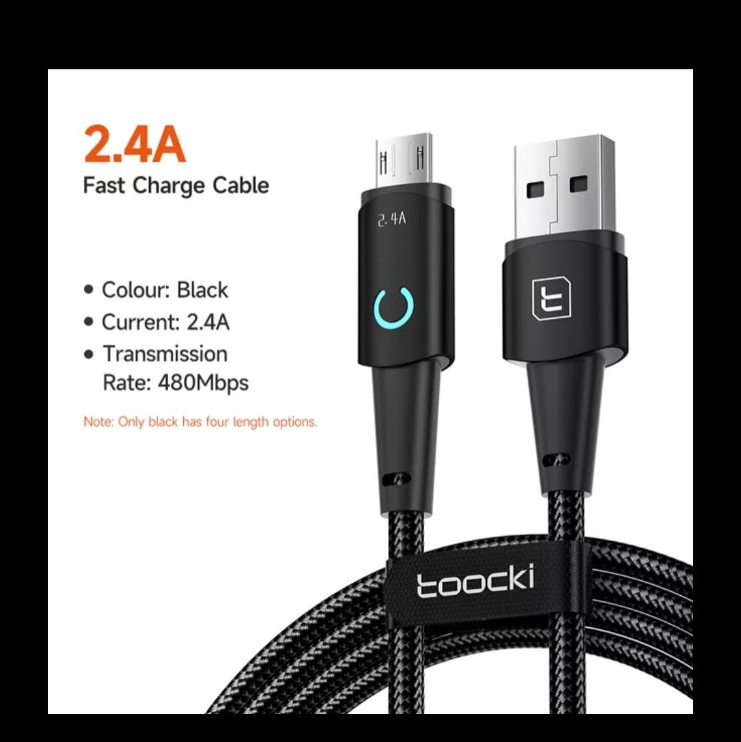 Кабель Toocki usb -micro usb 25 см 2,4 А швидка зарядка