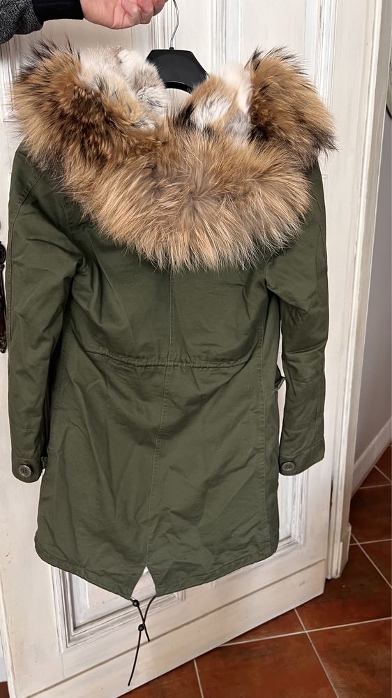 Parka z podpina futrzaną futro krolika jenota