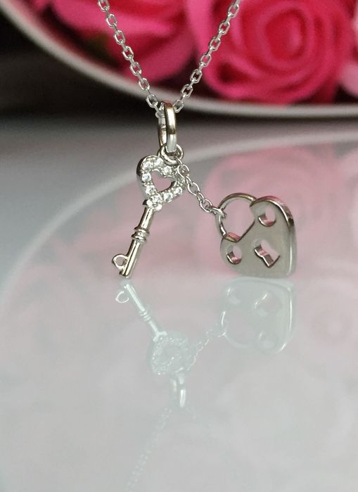 Срібний ланцюжок Xenox, ключик+ замок, цирконій, Австрія