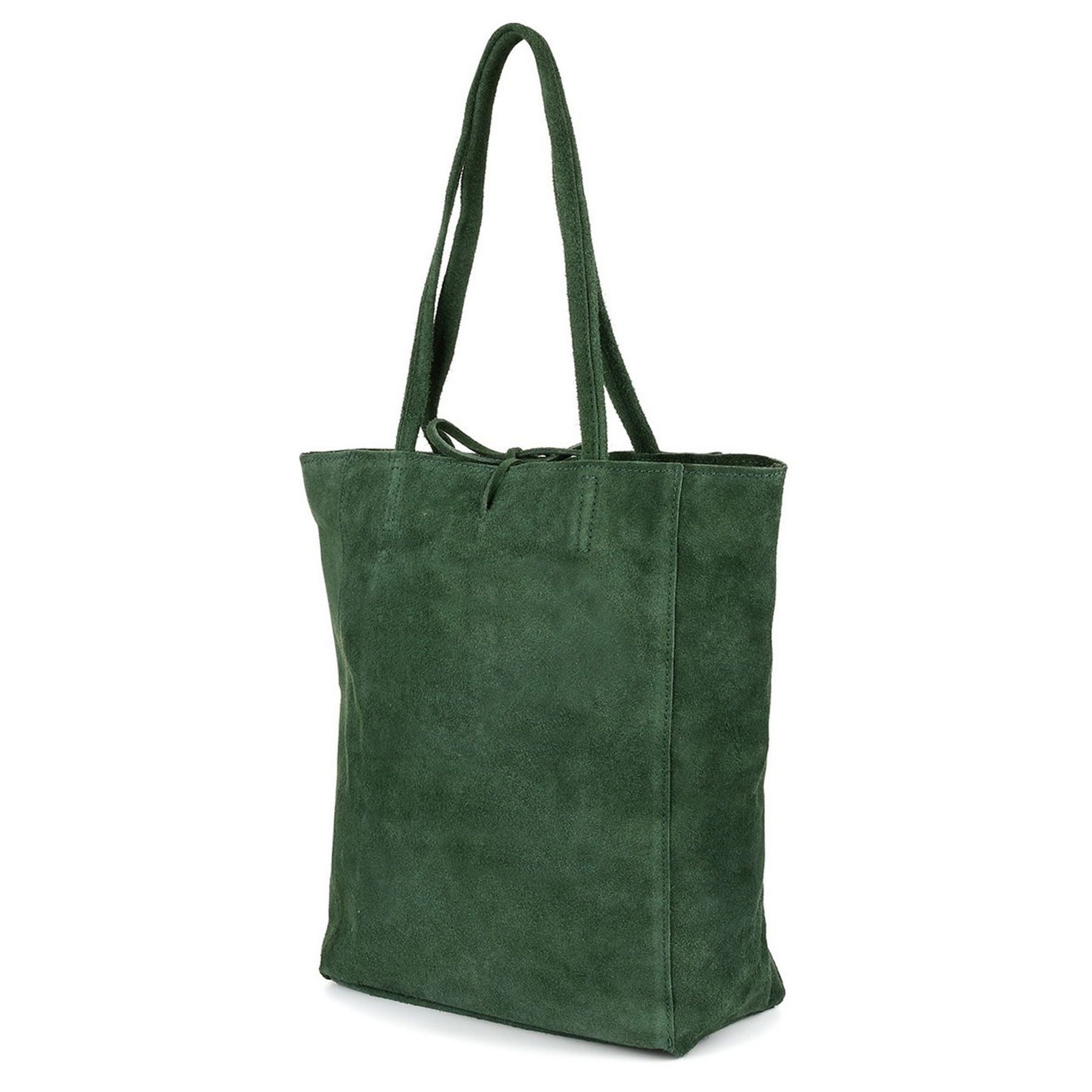 VERA PELLE torebka zamszowa shopper z rzemykami V462 c.zielona