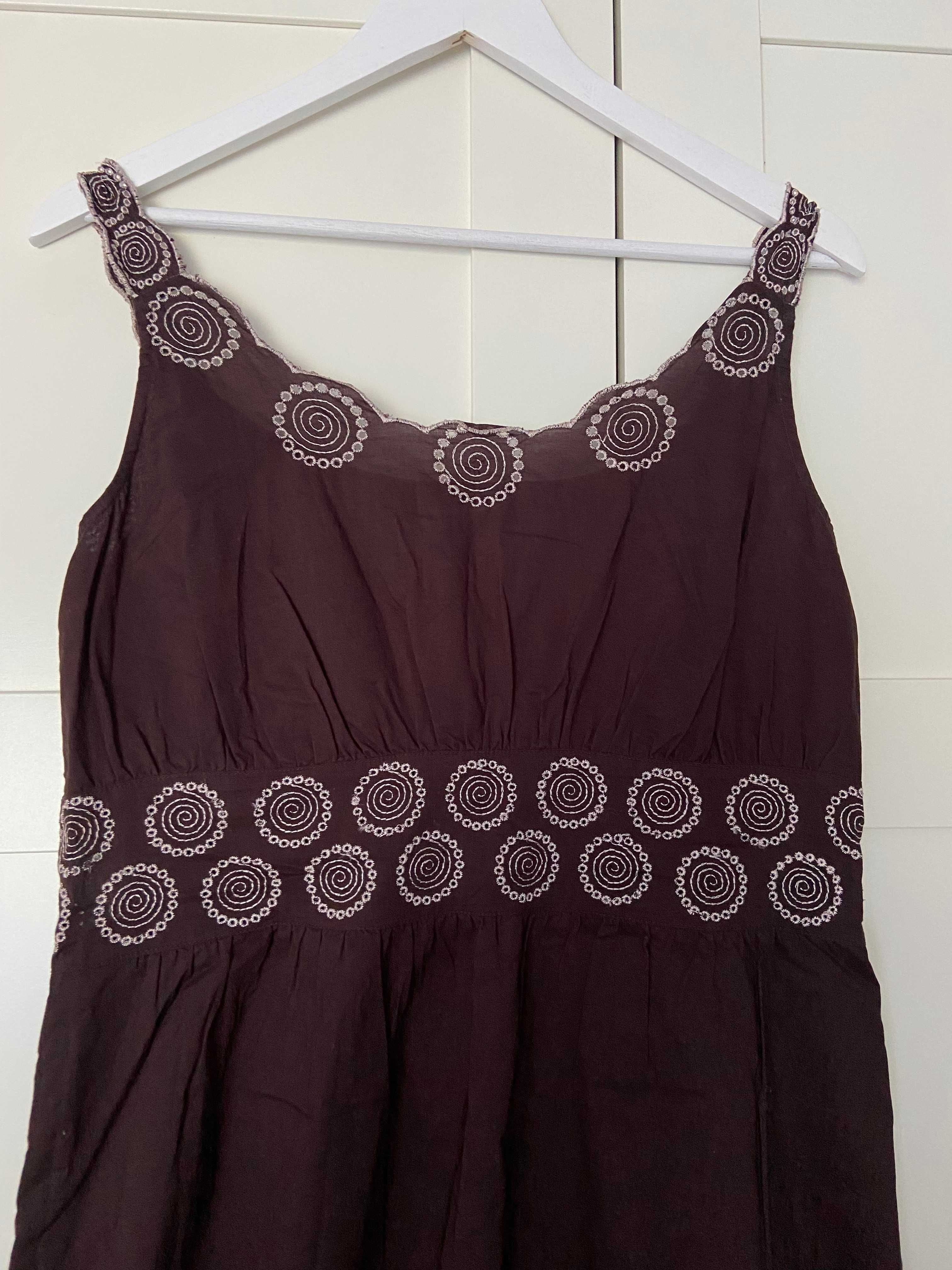 Letnia brązowa sukienka z haftowanymi wstawkami Tiffi Vintage 38-40