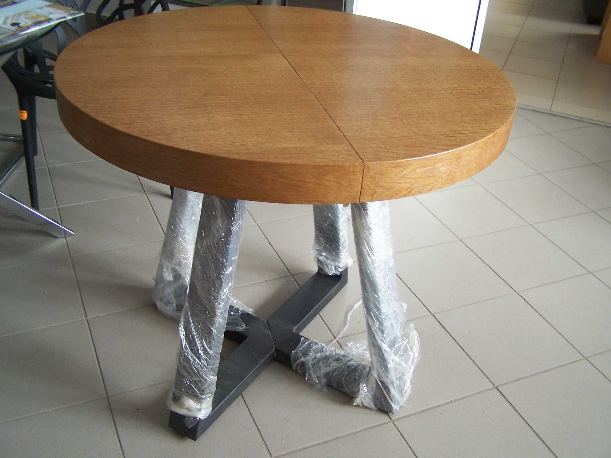Stół okrągły loftowy dębowy LOFT-2M, krzesła, industrialny noga metalo
