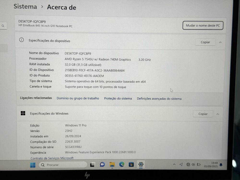 HP Elitebook 845 14” G10 Novo ecrã touch