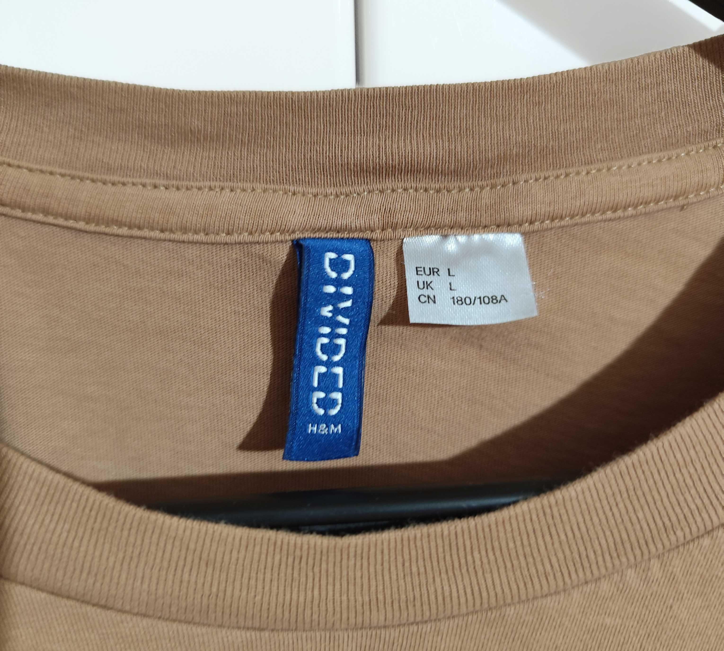 Męska Koszulka T-Shirt Bawełniana Brązowa H&M |R. L
