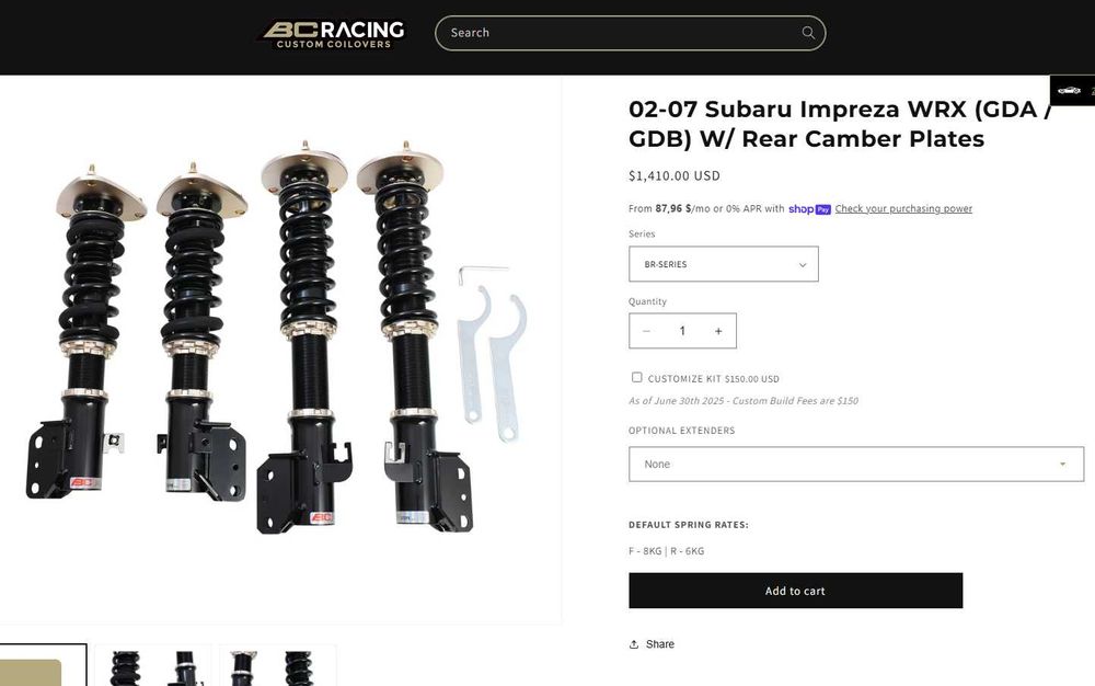 Койловери BC Racing BR Impreza GDA/GDB