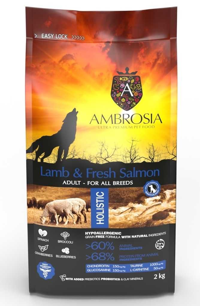 Гіпоалергенний сухий корм для дорослих собак ягня лосось AMBROSIA 2кг