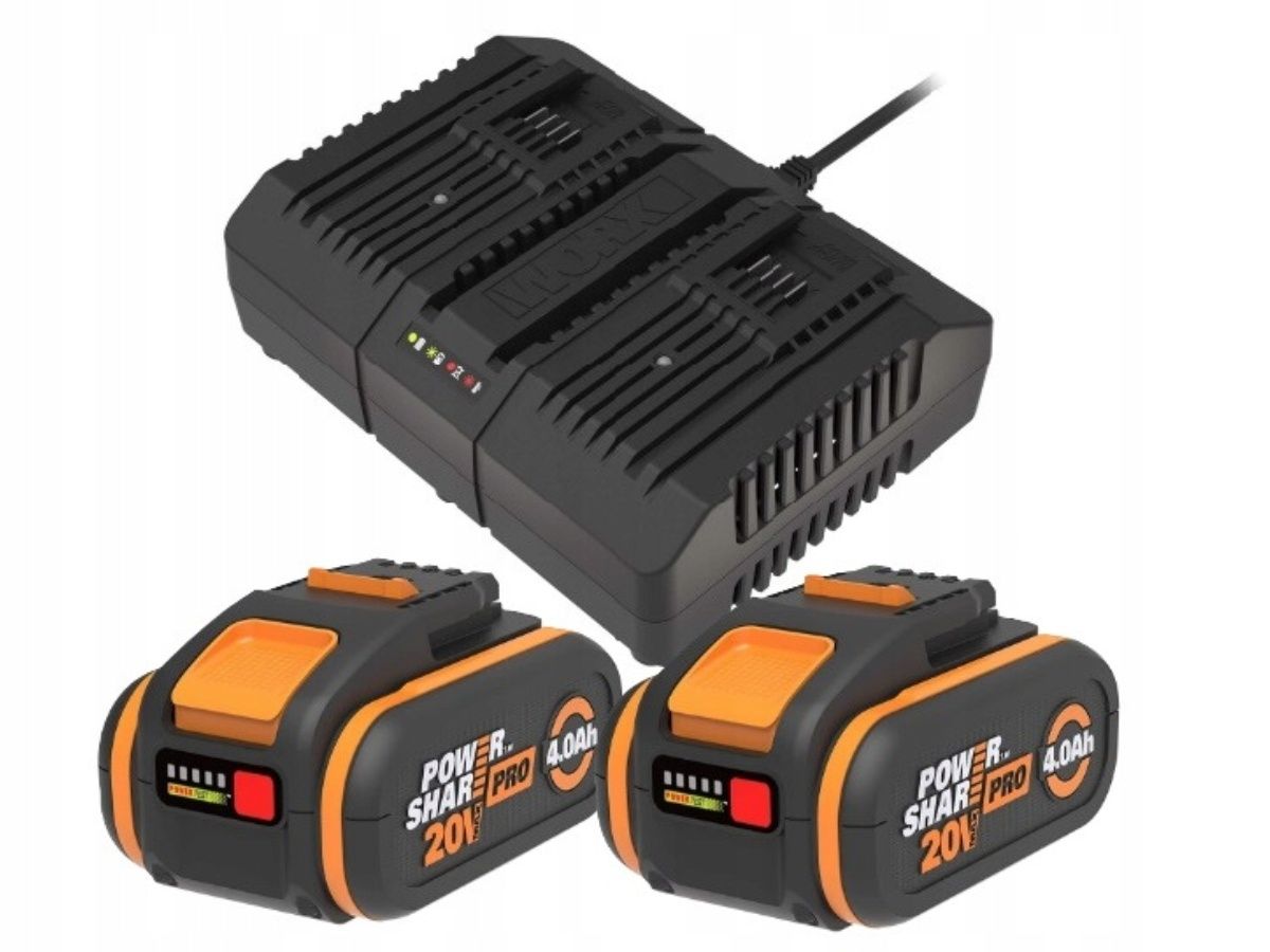 Worx ładowarka podwójna WA3883 + 2x akumulator 20V 4.0 Ah PowerShare P