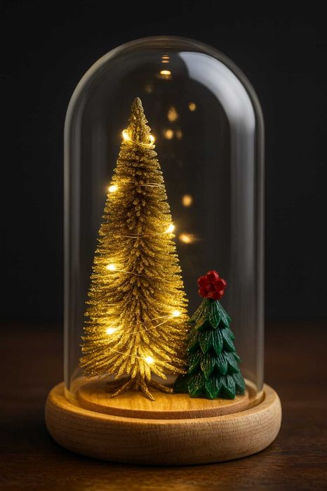 Новогодняя елка в стеклянной колбе с подсветкой. Декор, ночник подарок