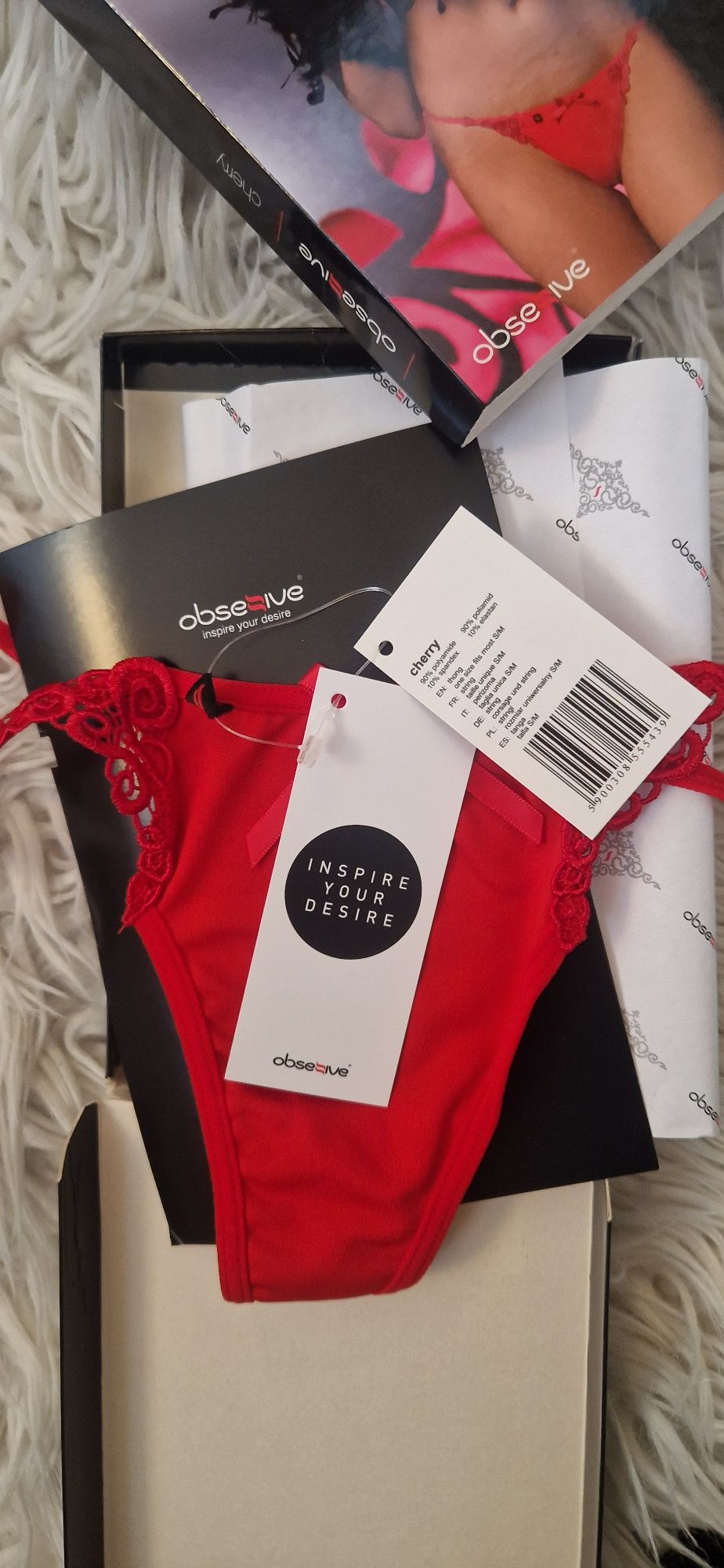 Nowe sexi stringi majtki czerwone z koronką  Obsesive S/M