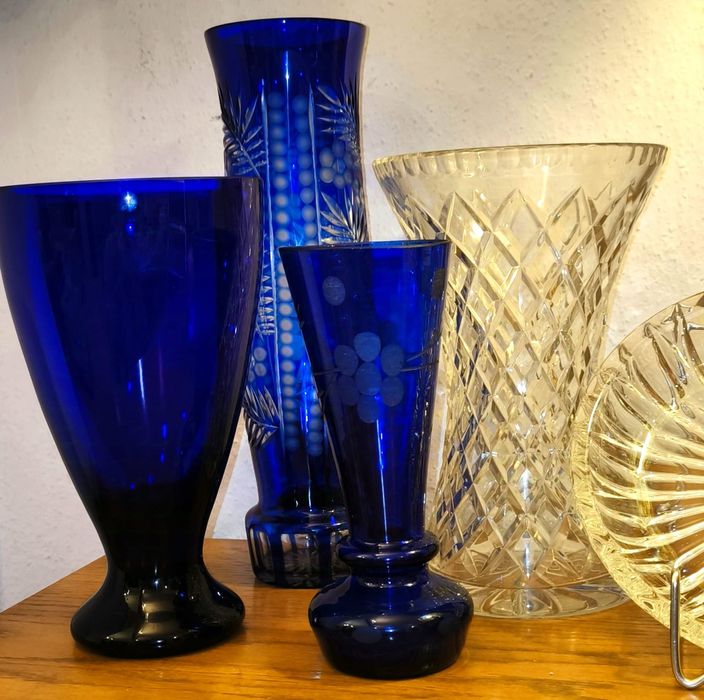 KRYSZTAŁY PRL Stary WAZON Kryształowy Niebieski / 25cm/ Bez Uszkodzeń