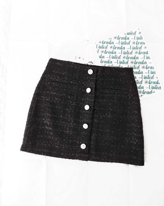 Krótka spódniczka tweedowa 38 M, połyskująca, elegancka, tweed boucle