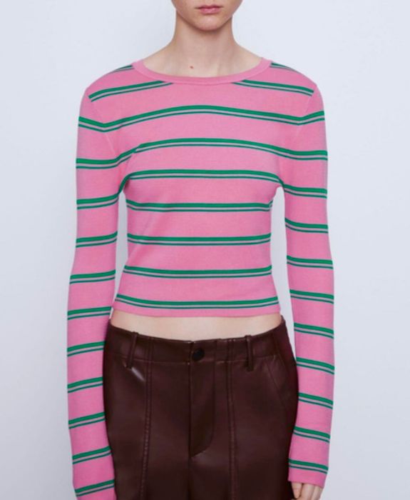 Кофта топ рожева зелена в полоску Zara светр