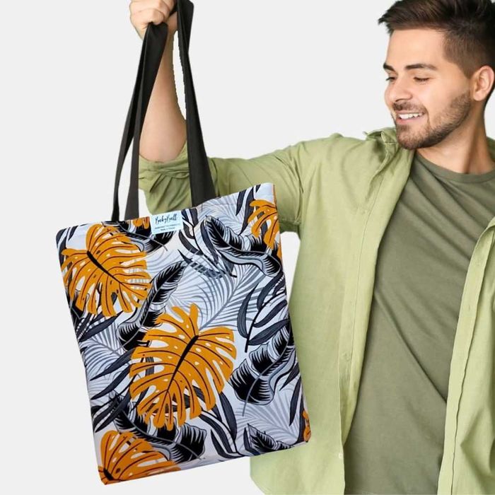 Torba na zakupy Bawełniana "Brązowa Monstera" – EKO Shopperka na Ramię