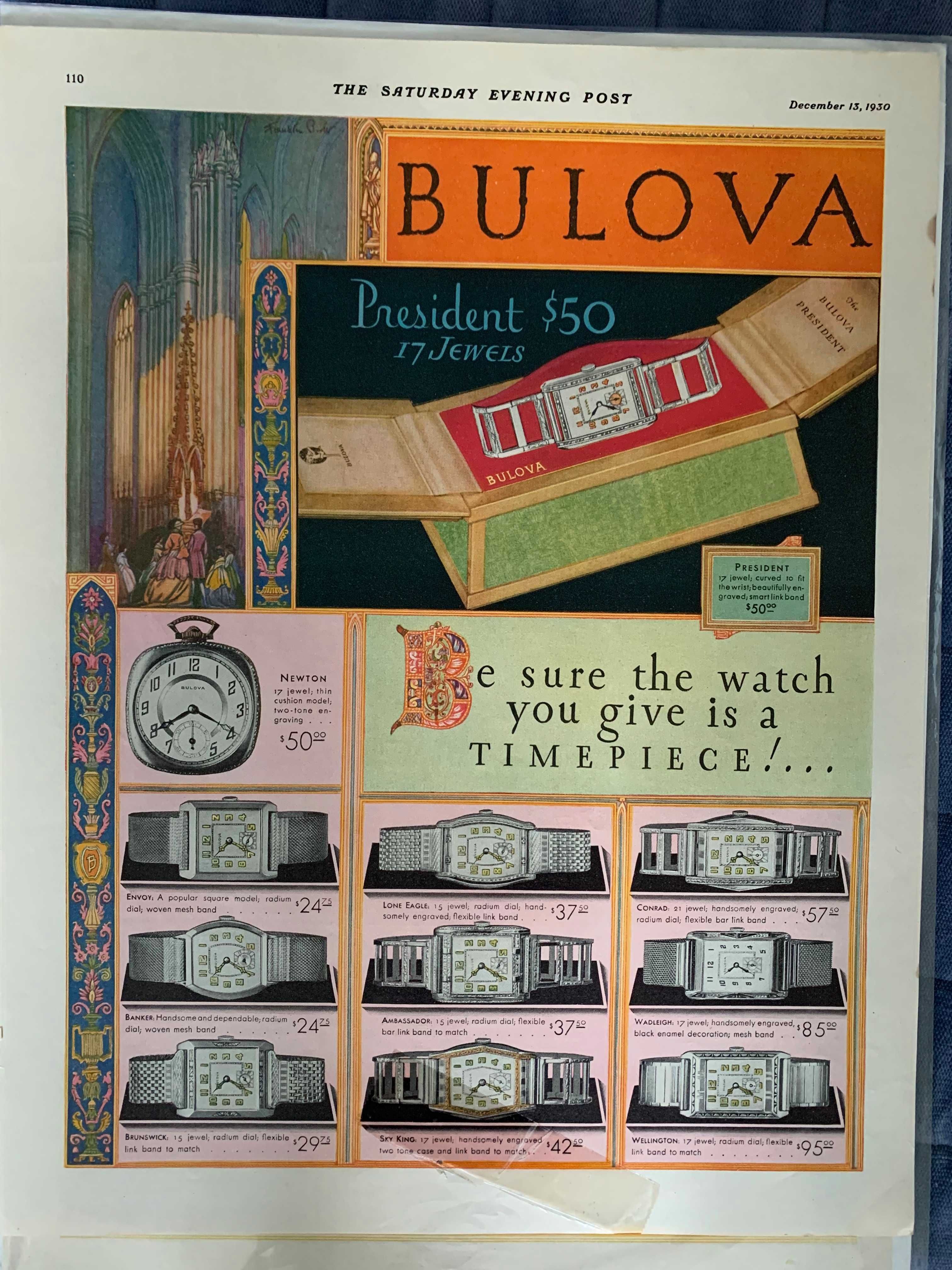 Zegarek marki Bulova model President Madison z 1929 roku