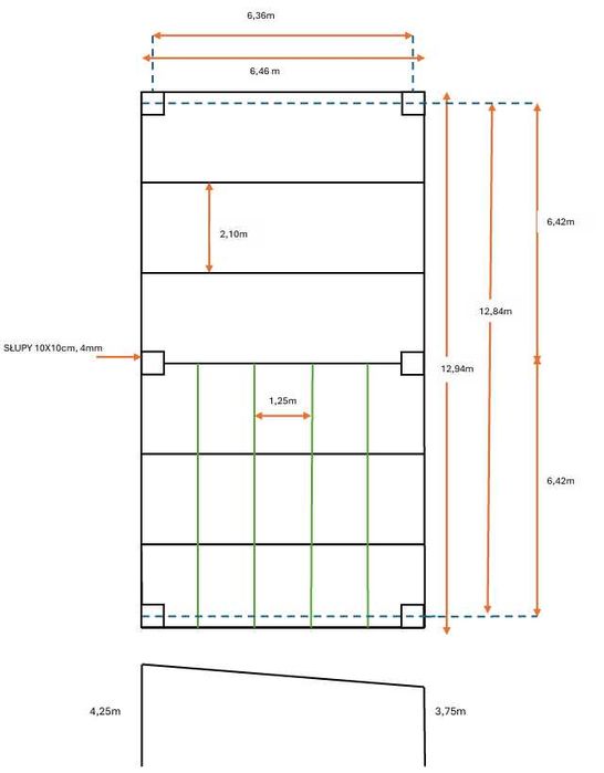 Szkielet wiaty, garażu 12,94m x 6,46m.