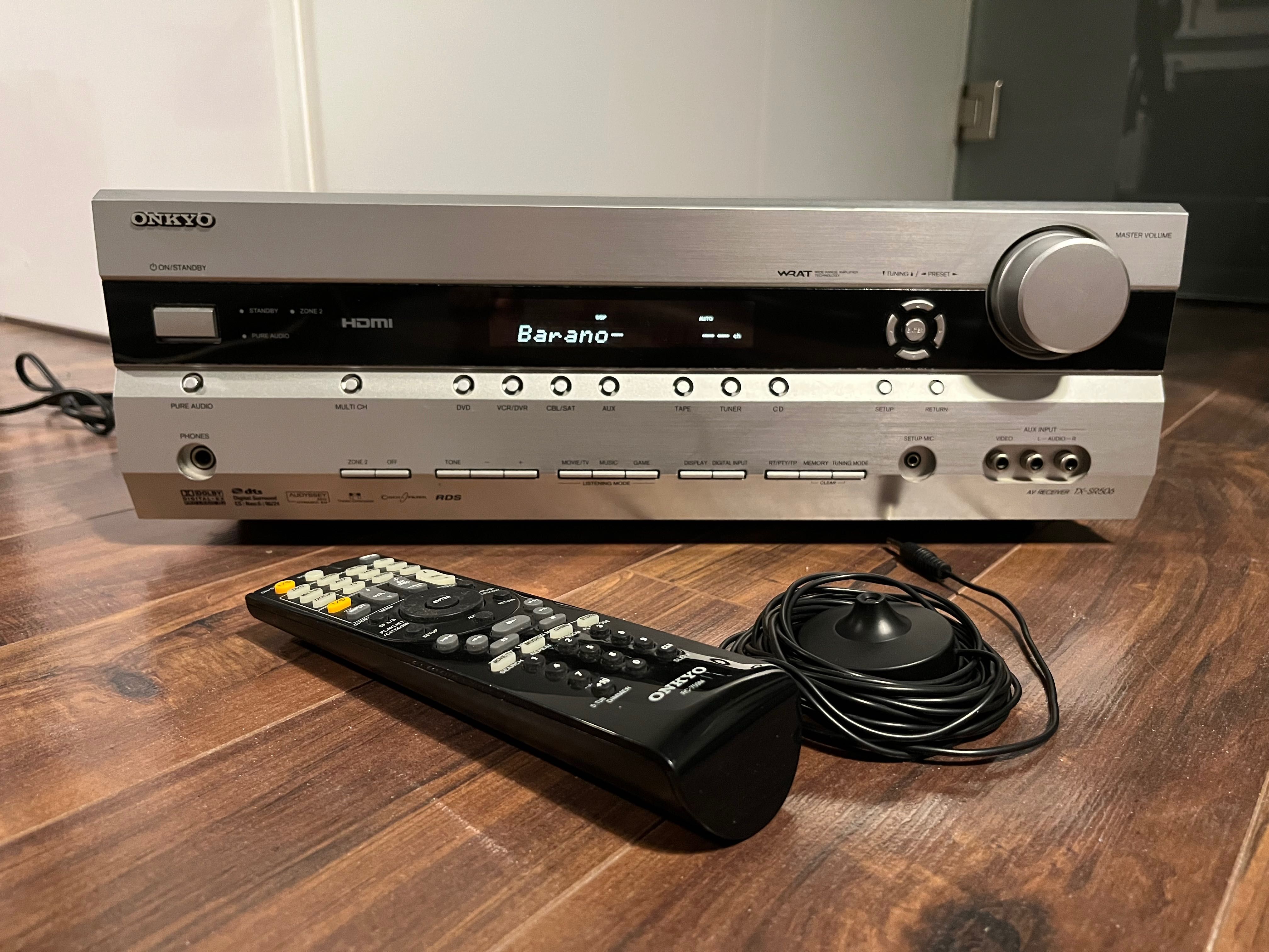 Kino domowe amplituner Onkyo TX-SR506 oryg. pilot mikrofo-nie 507 577