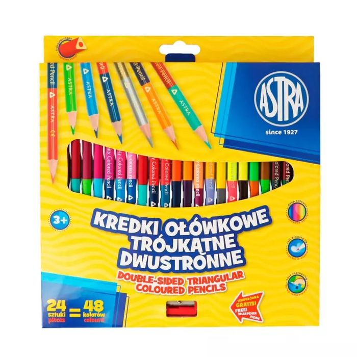 Kredki ołówkowe trójkątne dwustronne, 48 kolorów. Astra