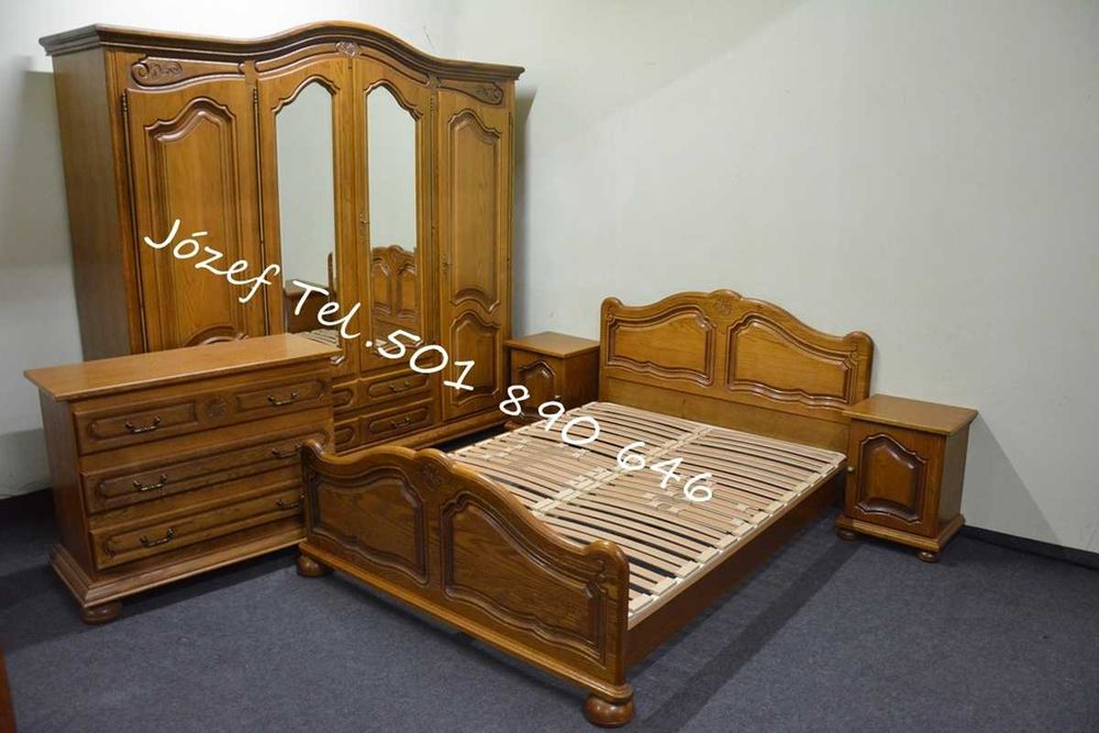 Piękna Sypialnia Dębowa - łóżko - stelaż  - szafki nocne,szafa, komoda
