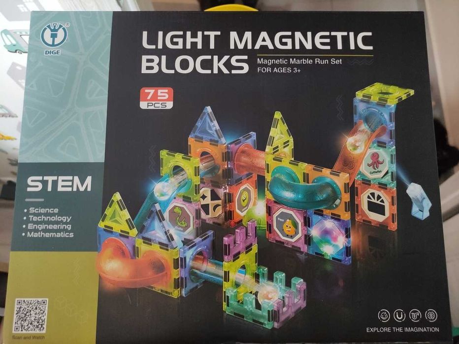 Klocki Magnetyczne Konstrukcyjne Świecący Tor Dla Dzieci Magnetic 75
