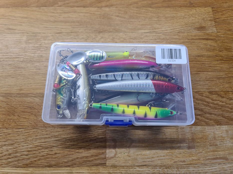 Przynęty wędkarskie 14szt zestaw, wobler,blacha obrotówka,twister.