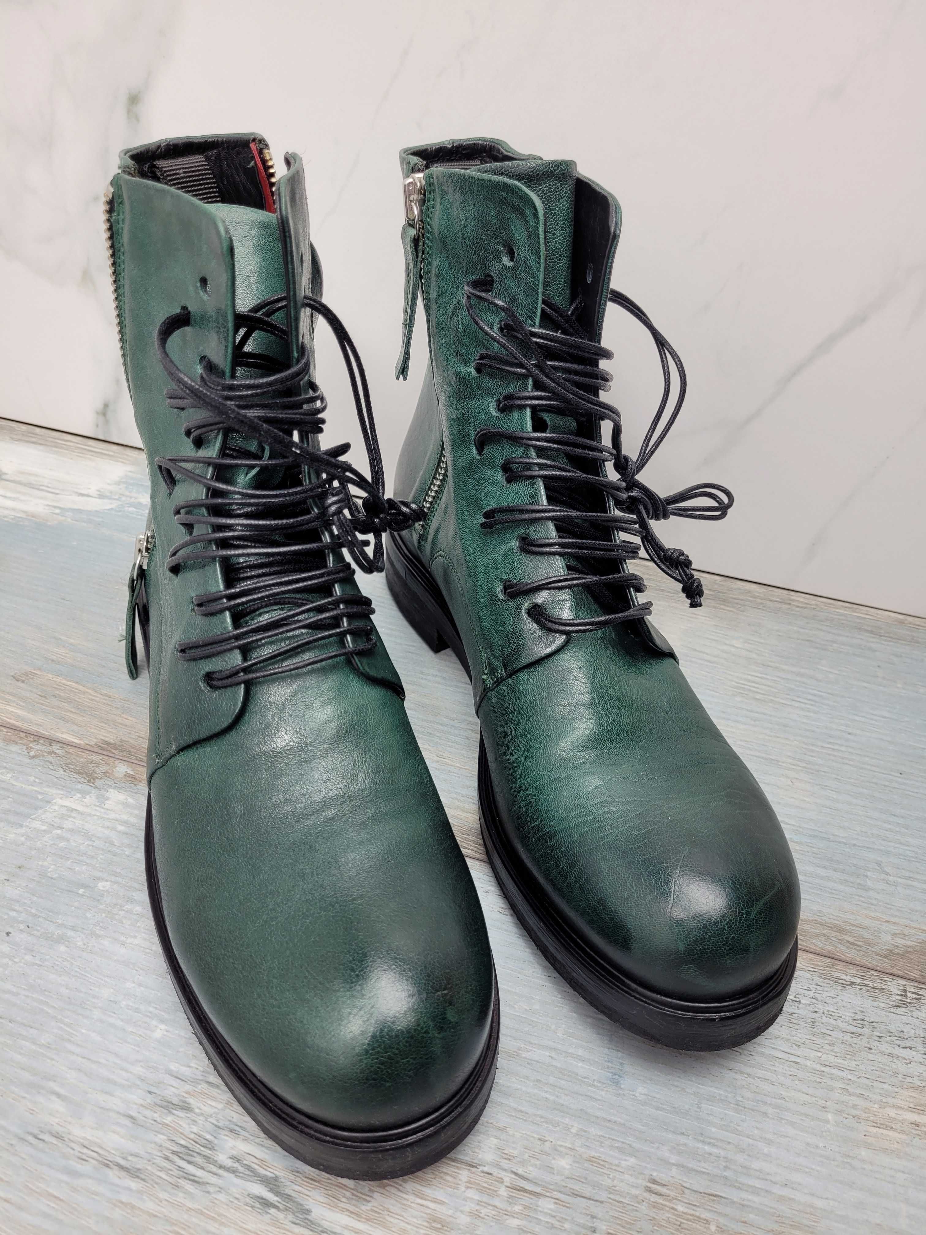 HALMANERA leather boots skórzane zielone traperki unikatowe skóra