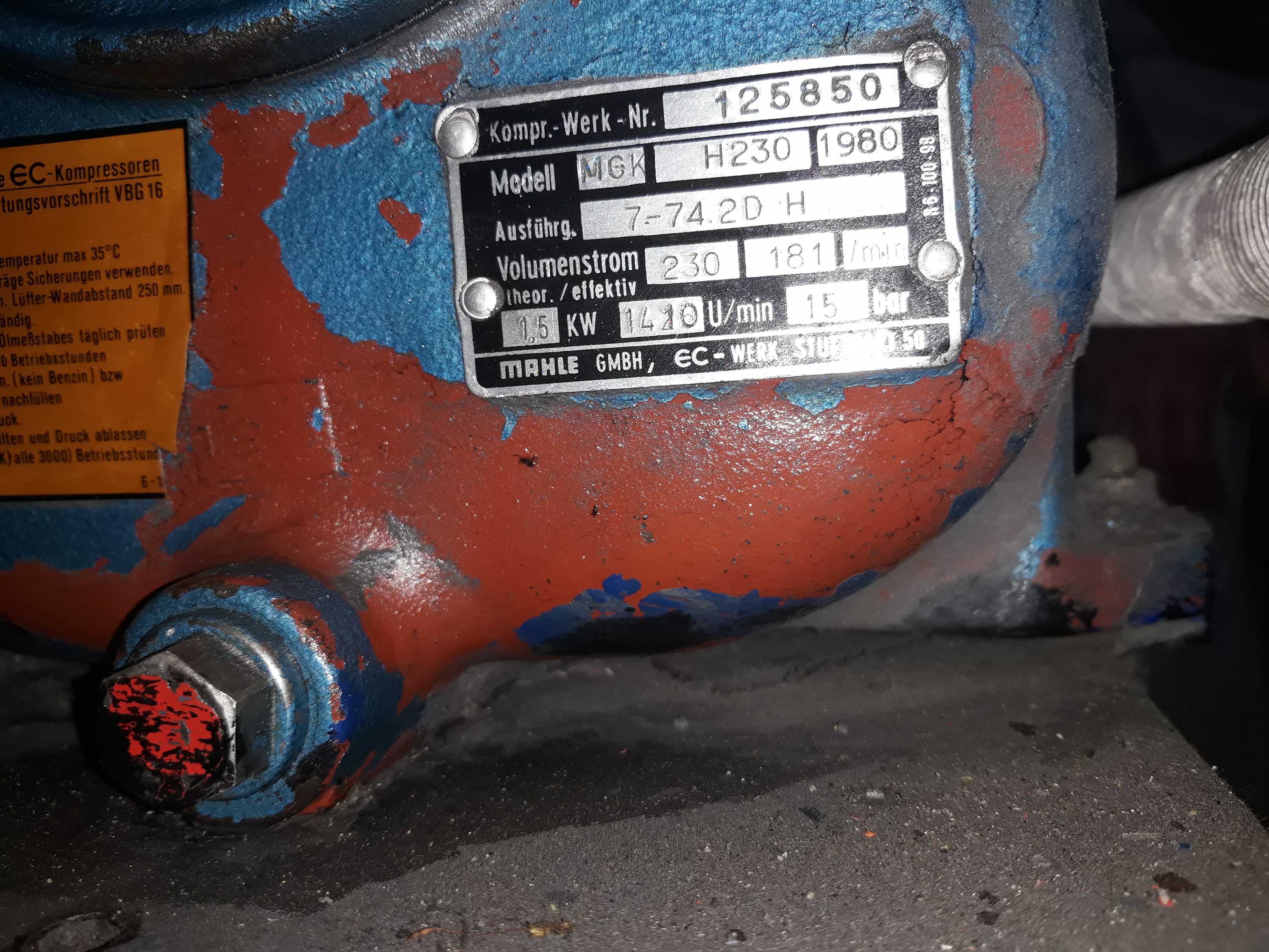 kompresor sprężarka mahle MGK dwutłokowy 230l/min 1.5kw