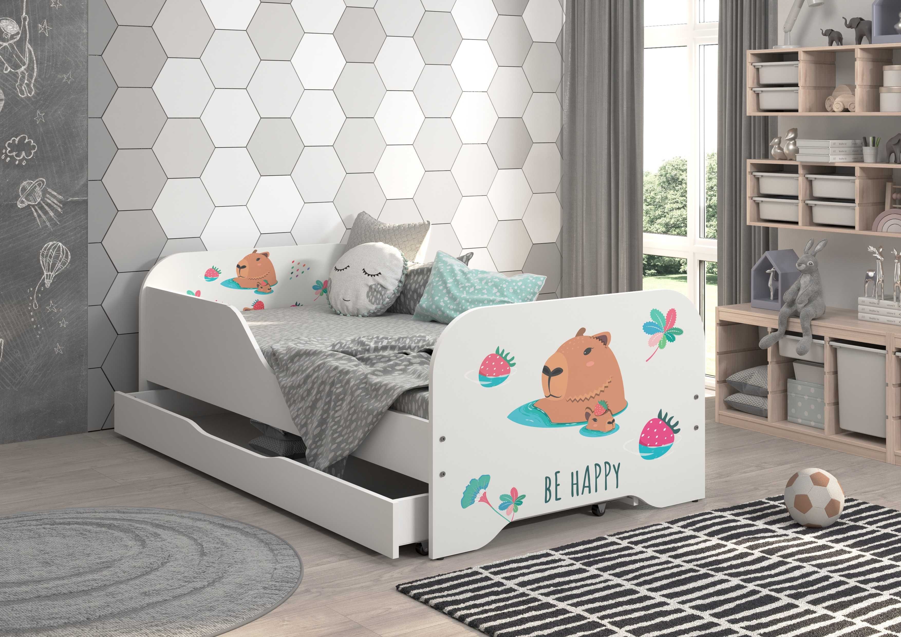Łóżko MIKI kapibara dla dziecka 140x70 + materac + szuflada, wzory