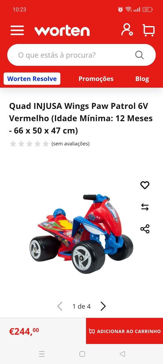 Moto4 Elétrica Patrulha Pata