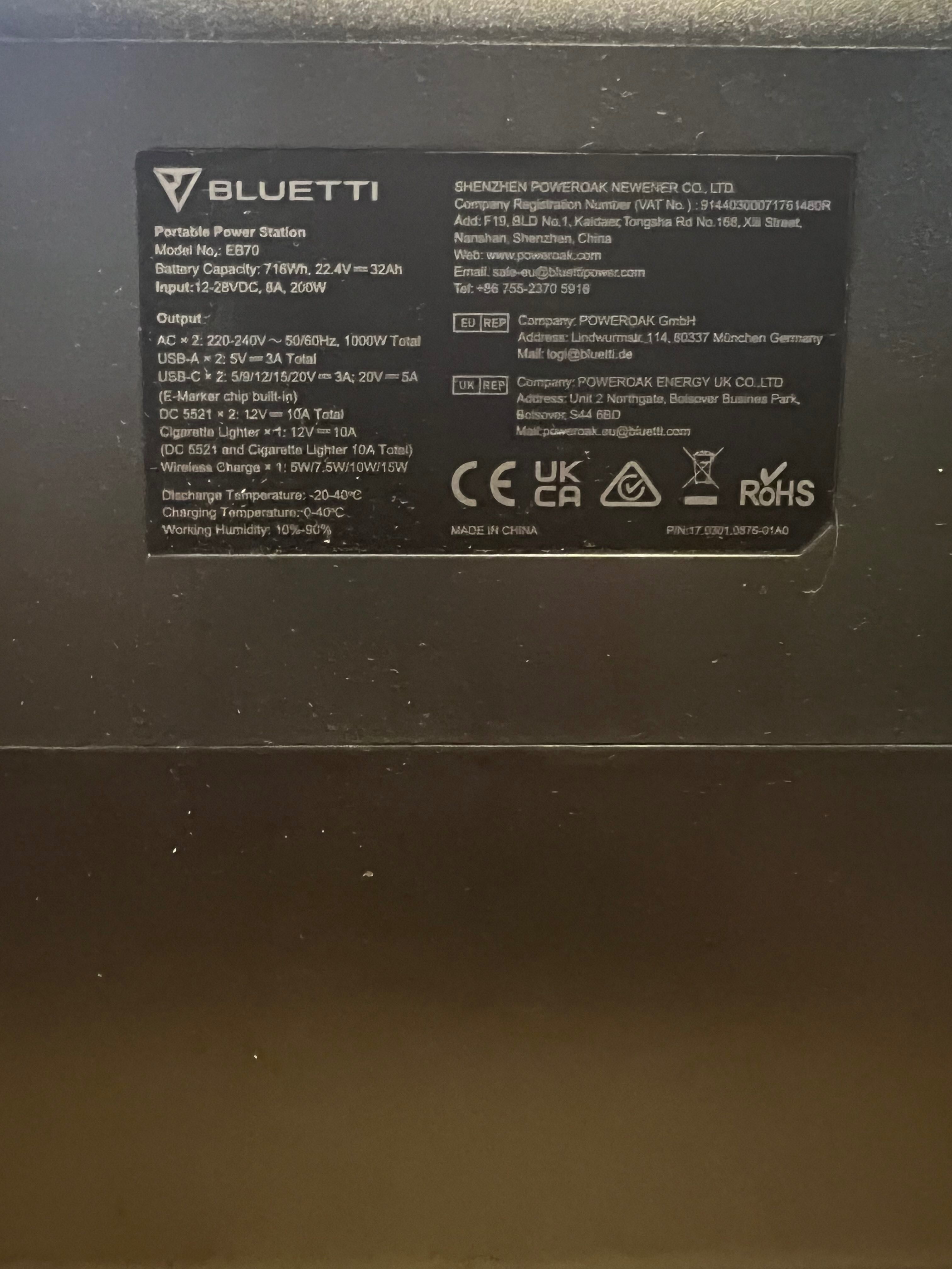 Зарядна станція Bluetti PowerOak EB70 1000W 716Wh