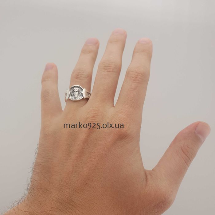 Чоловіча срібна каблучка оберіг Спаси і Збережи. Спас Нерукотворний