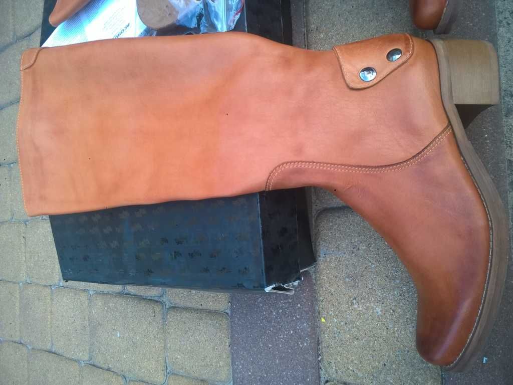 NOWE Buty-Kozaki OFICERKI Damskie38 Natural skóra100% BEŻ I-Klasa Gw6m