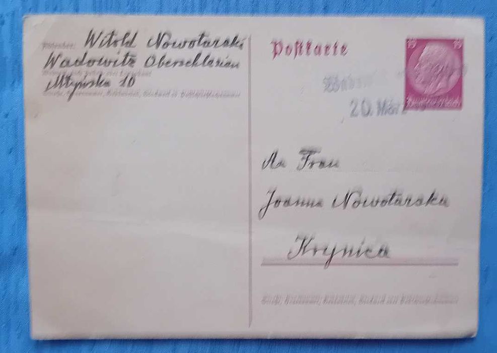 Karta Korespondencyjna Krynica Generalne Gubernatorstwo II WŚ