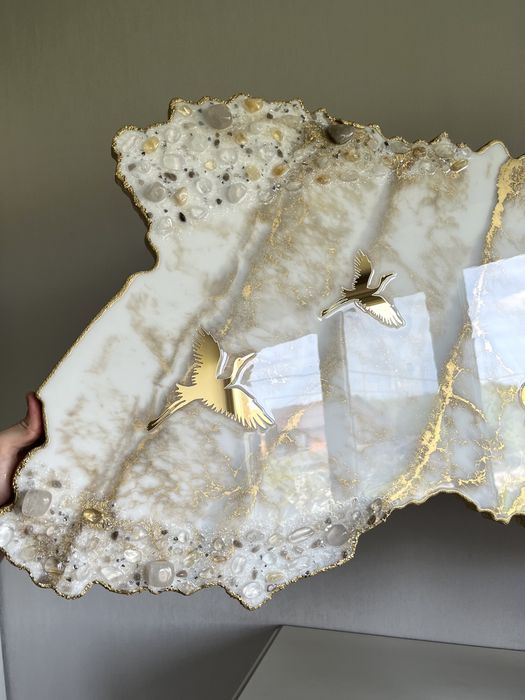 Настінний годинник «Карта України» з епоксидної смоли