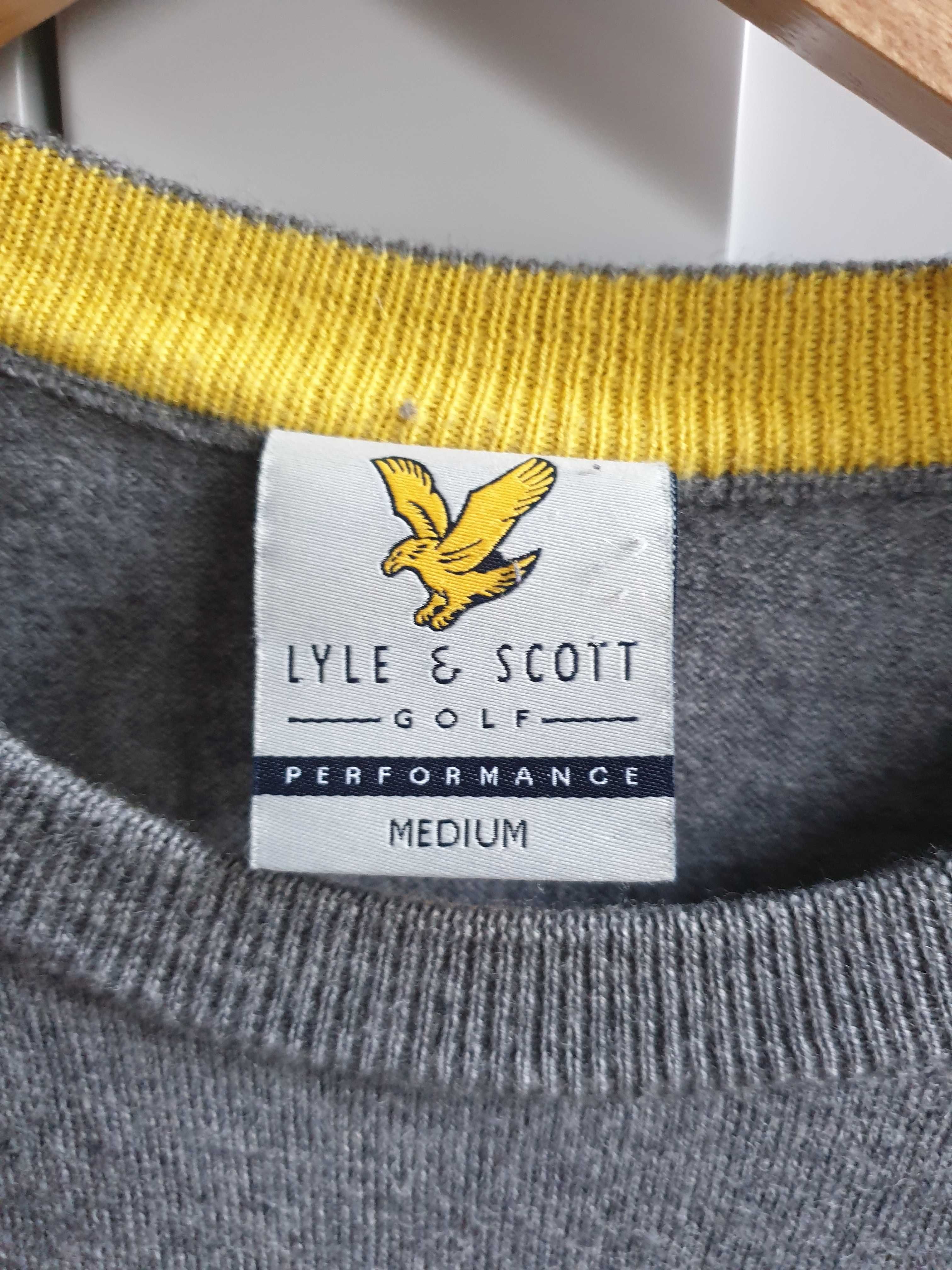 Wełniany szary sweter męski 100% wełna Lyle & Scott golf M S