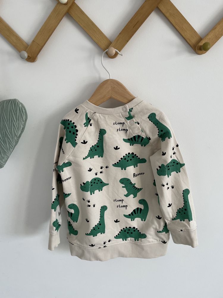 Bluza h&m 92 beżowa w zielone dinozaury