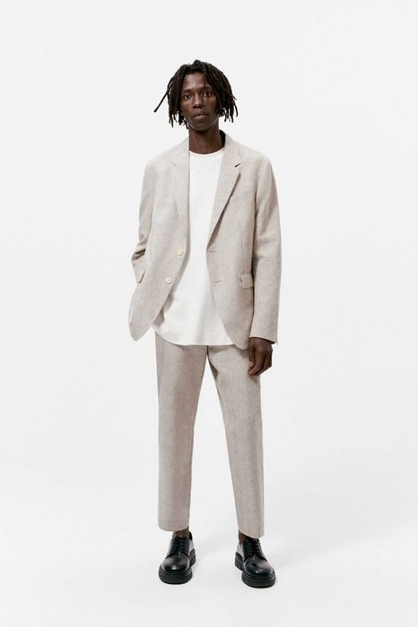 Zara garnitur męski len bawełna lekki marynarka spodnie roz S 44 nowy