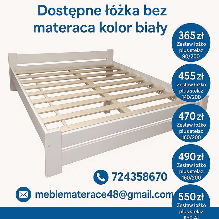 Łóżko + Materac Sprężynowy Zestaw 120x200  140x200 160x200 Dostawa