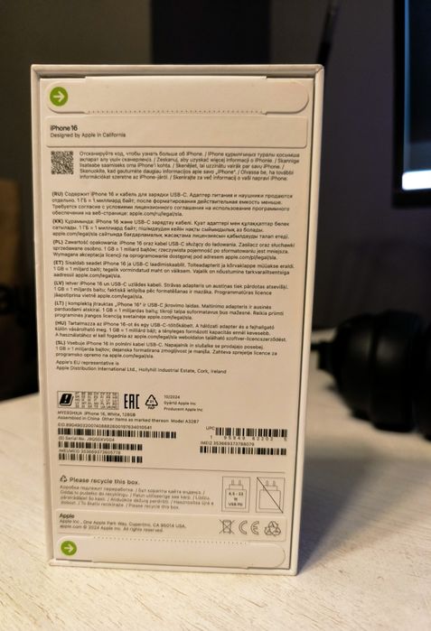 iPhone 16 128 GB, white, model A3287,nowy, zapieczętowany