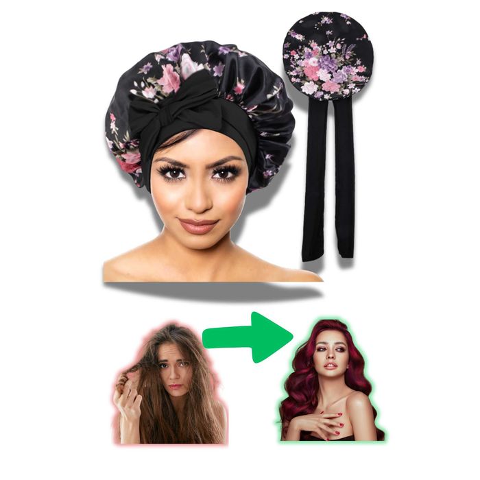 Czapka Do Spania Nocna Na Włosy Jak Jedwabna Dla Kobiety Kwiaty Czarna