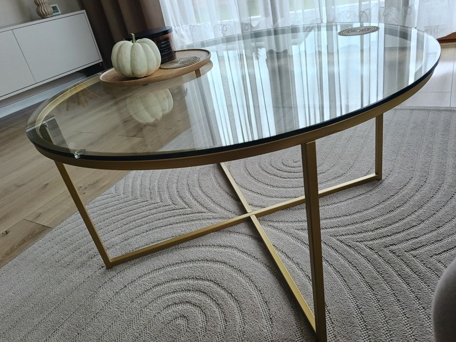 Duży, okrągły złoty stolik 90 cm /rezerwacja