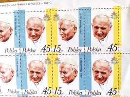 Znaczki z III zjazdu Jana Pawła II do Polski w 1987 , cały arkusz